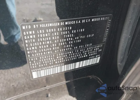 2022 Volkswagen Tiguan 2.0T Sel R-Line z USA, uszkodzony, nr VIN 3VV4B7AX9NM004229